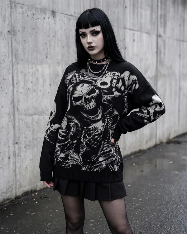 Buzo negro calavera y parca XL