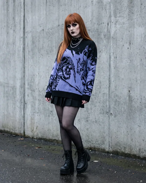 Buzo lila calavera y parca