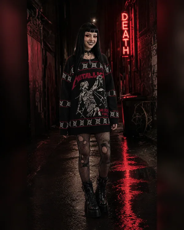 Buzo jacquard negro y rojo parca
