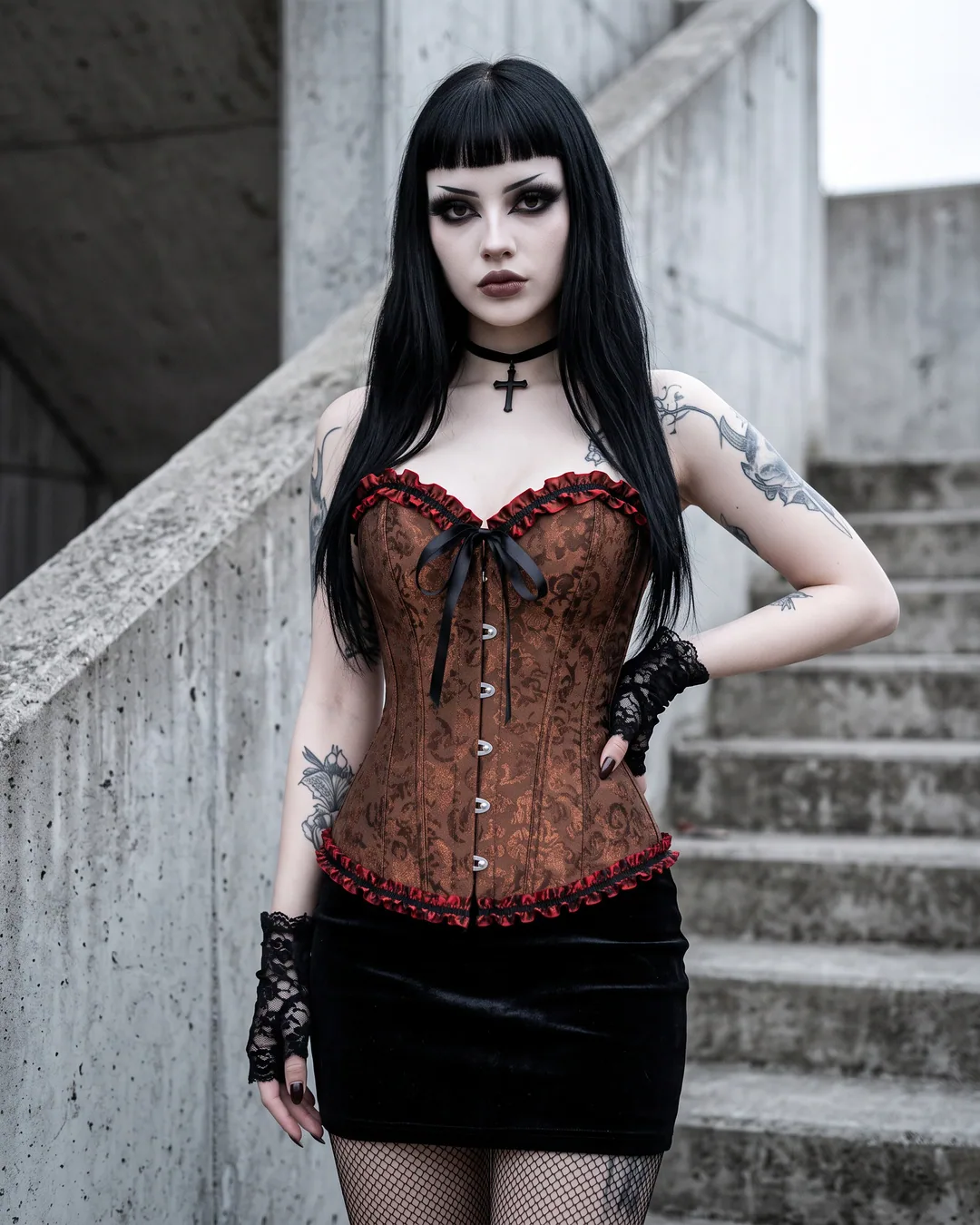 Corset encajes marrón