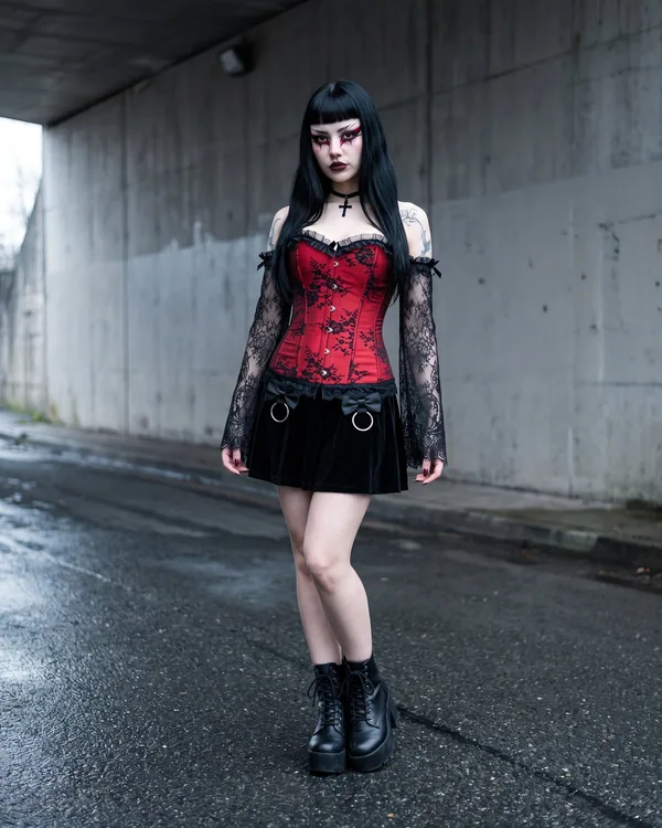 Corset encaje black/red