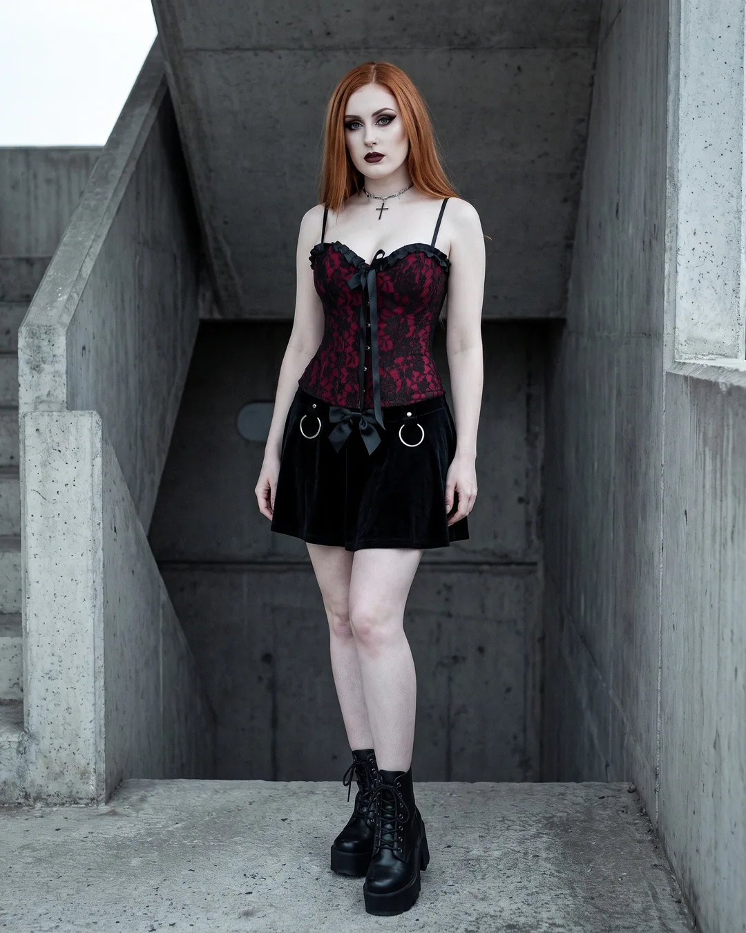Corset encaje rojo y negro