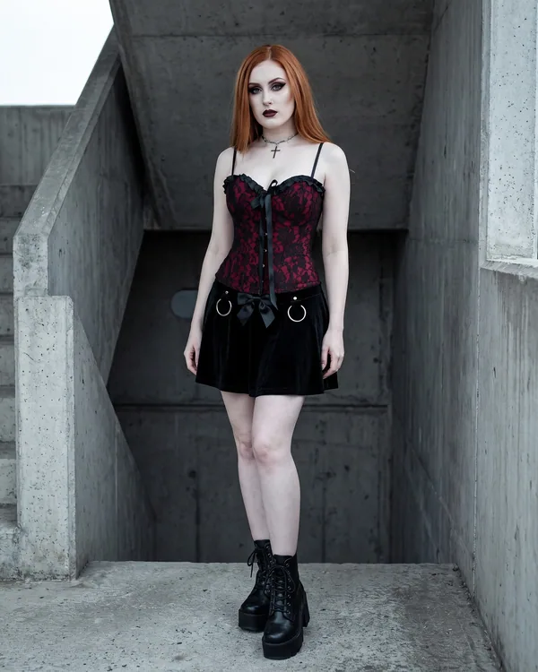 Corset encaje rojo y negro