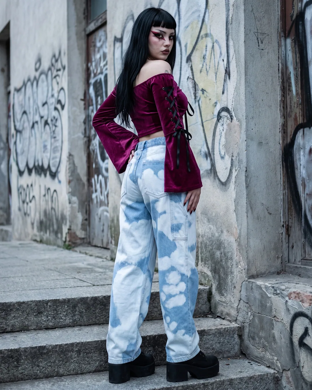 Pantalón baggy nube azul cielo