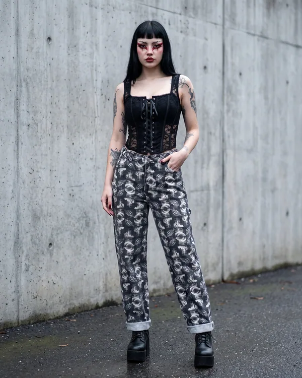 Pantalón baggy gris calaveras difuminadas