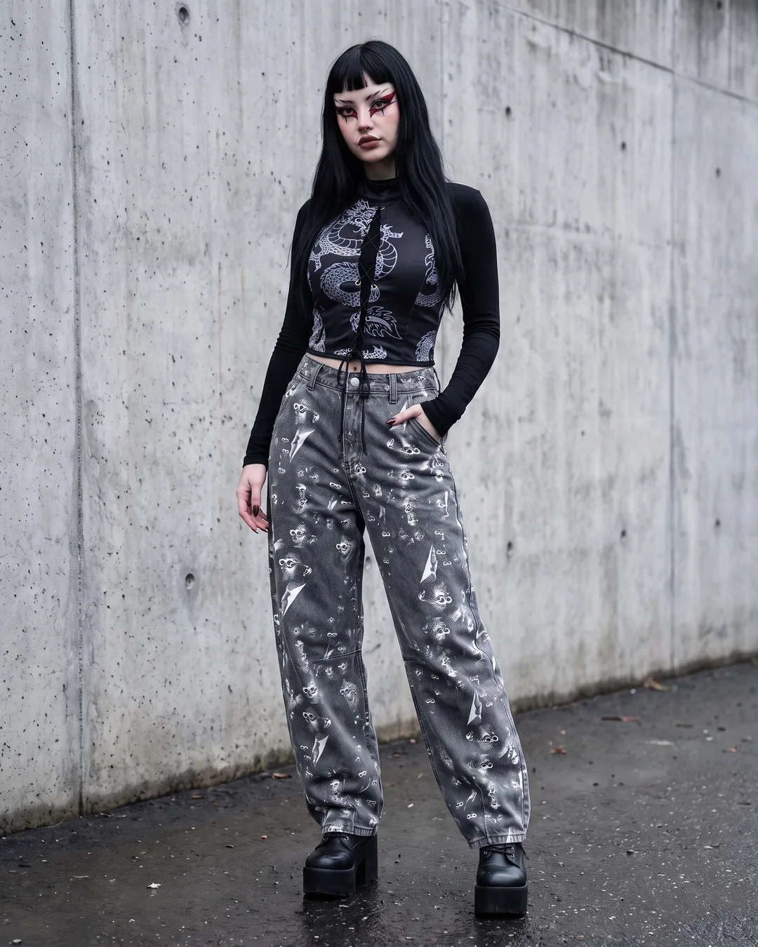 Pantalón baggy gris multitud