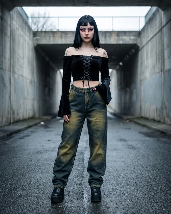 Pantalón baggy denim sucio verdoso