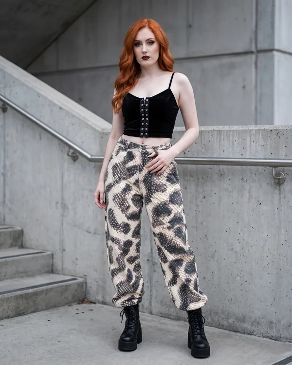 Pantalón baggy marfil serpiente