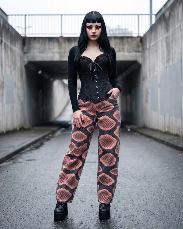 Pantalón baggy escama serpiente rosa