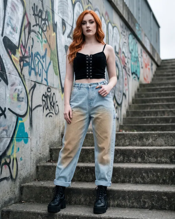Pantalón baggy denim claro degradado arena