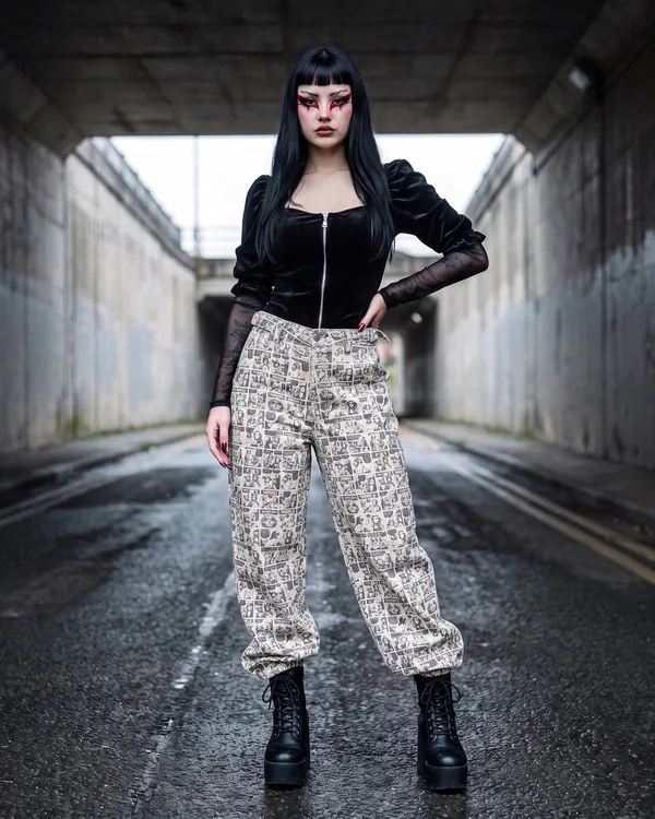 Pantalón baggy marfil trama fina
