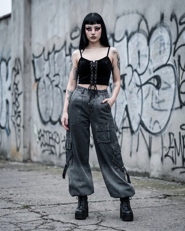 Pantalón cargo gris bloque