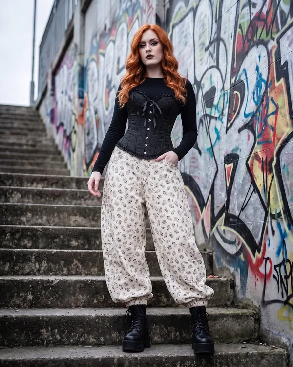 Pantalón super baggy marfil trama menuda