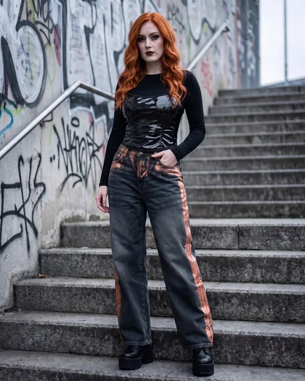 Pantalón wide leg negro banda óxido