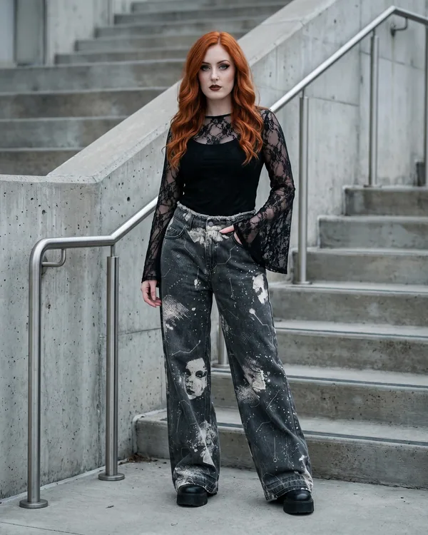 Pantalón wide leg gris salpicado