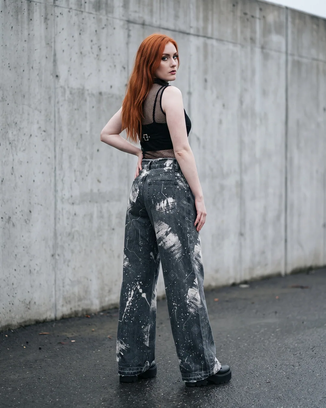 Pantalón wide leg gris salpicado