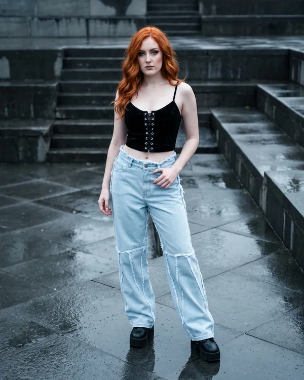 Pantalón wide leg azul corte rodilla