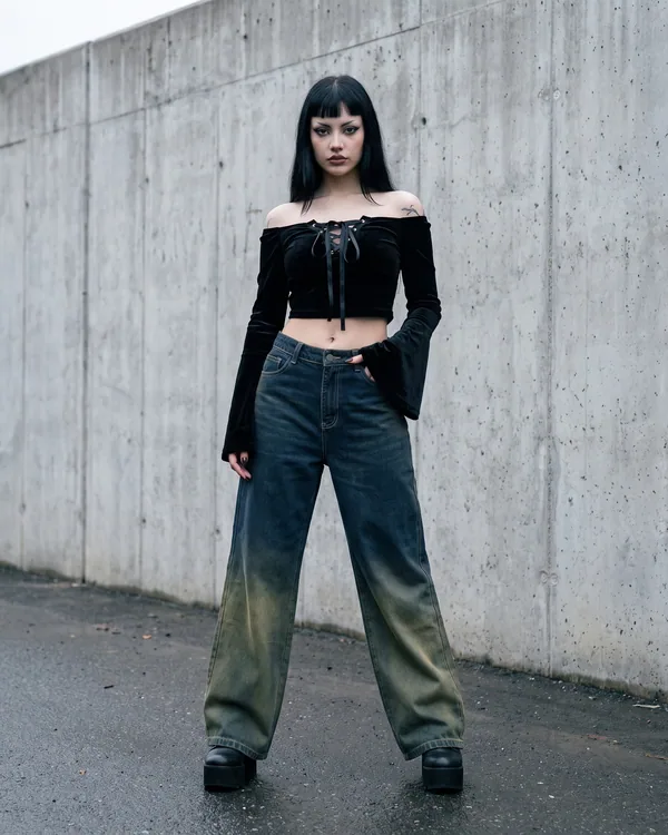 Pantalón wide leg degradado bosque