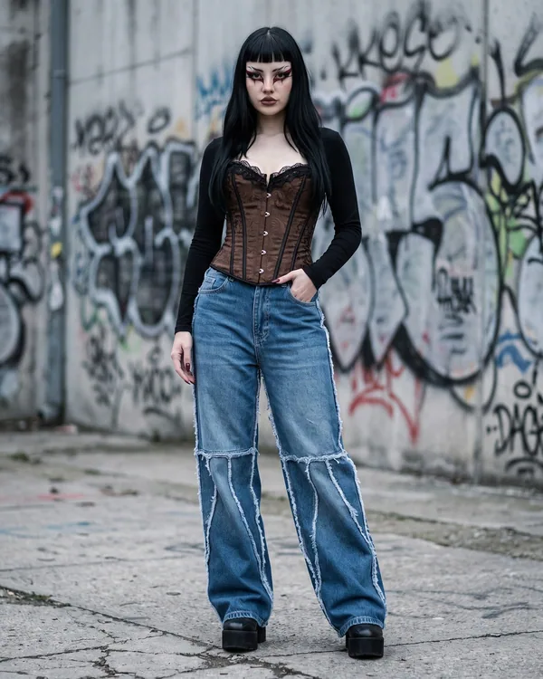 Pantalón wide leg denim costuras crudas