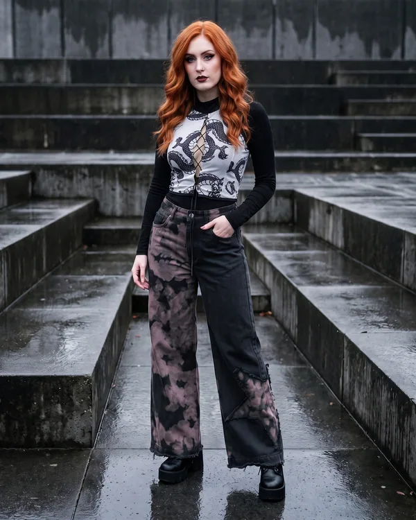 Pantalón wide leg bicolor rosa y negro