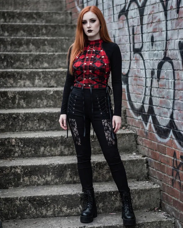 Top cuadros rojo halter con argolla