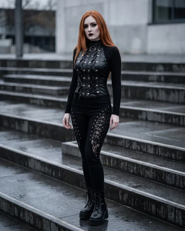 Top cuero lace up con argolla