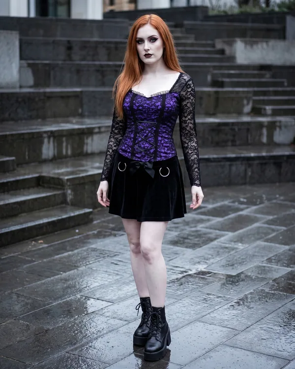Top encaje morado lace up mangas
