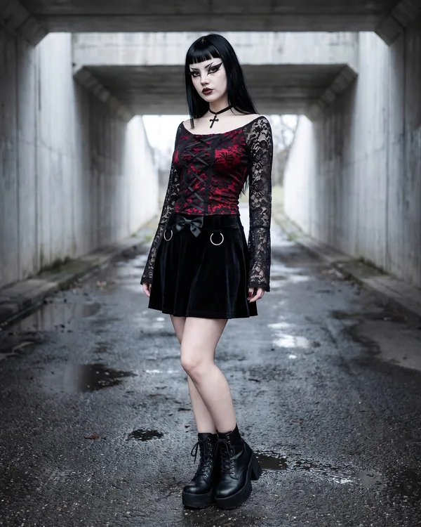 Top encaje rojo y negro lace up cruz