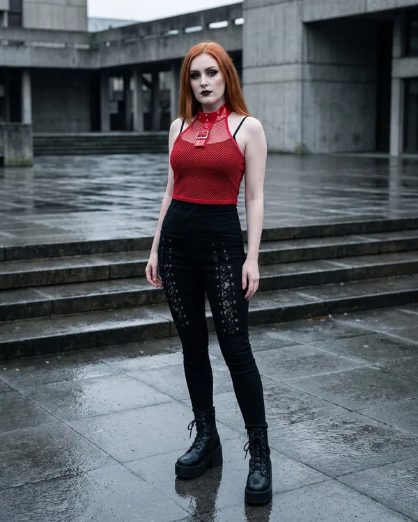 Top malla rojo cuello vinilo