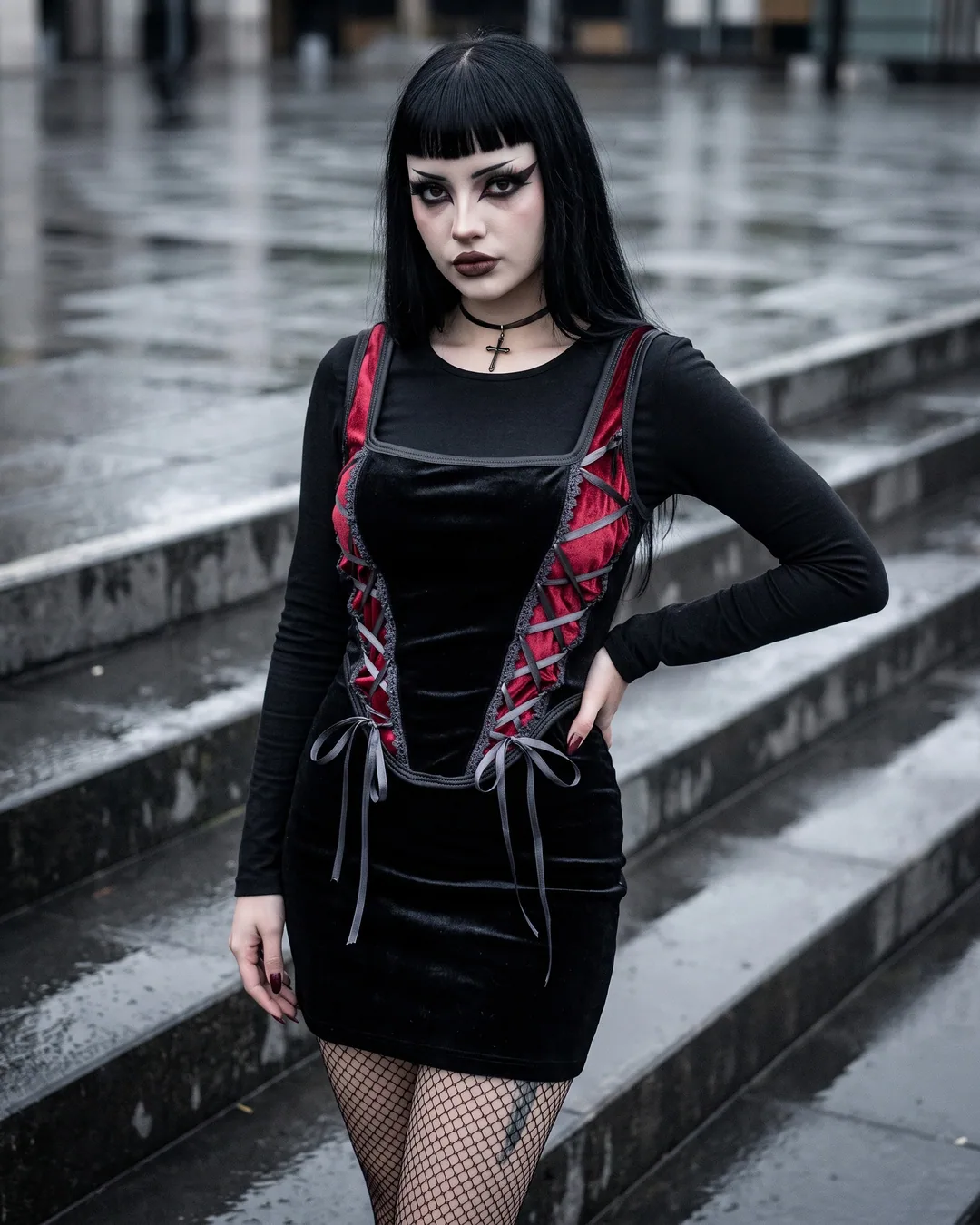 Top negro y rojo lace up