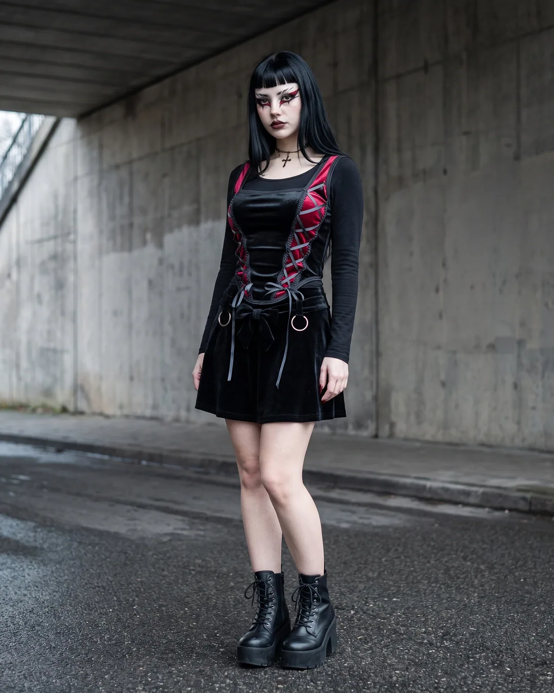 Top negro y rojo lace up
