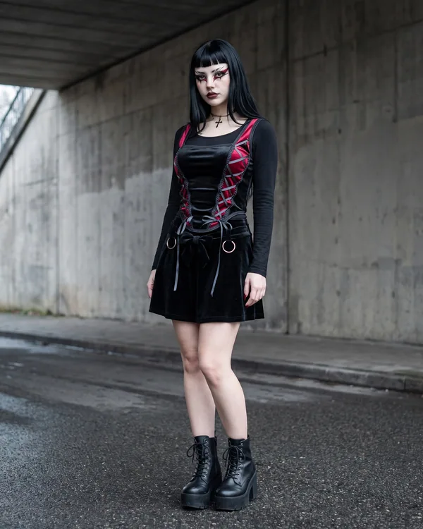 Top negro y rojo lace up