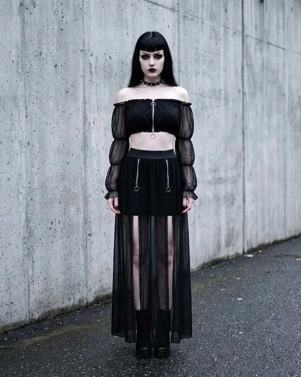 Vestido hombros caídos falda tul