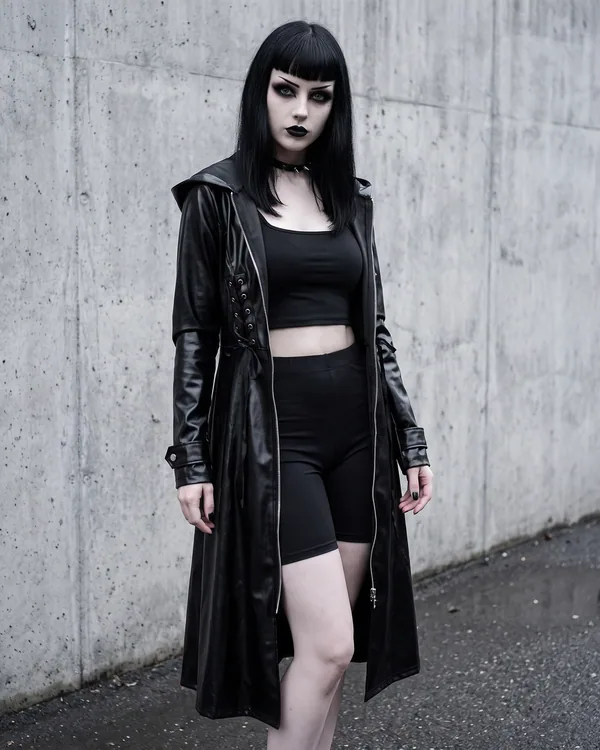 Trench vestido polipiel negro capucha
