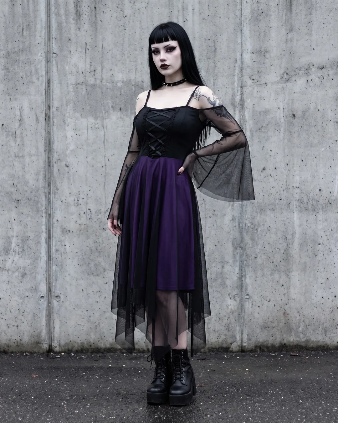 Vestido corset tirantes falda morada tul