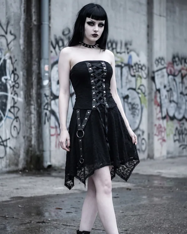 Vestido corsé negro con arnés