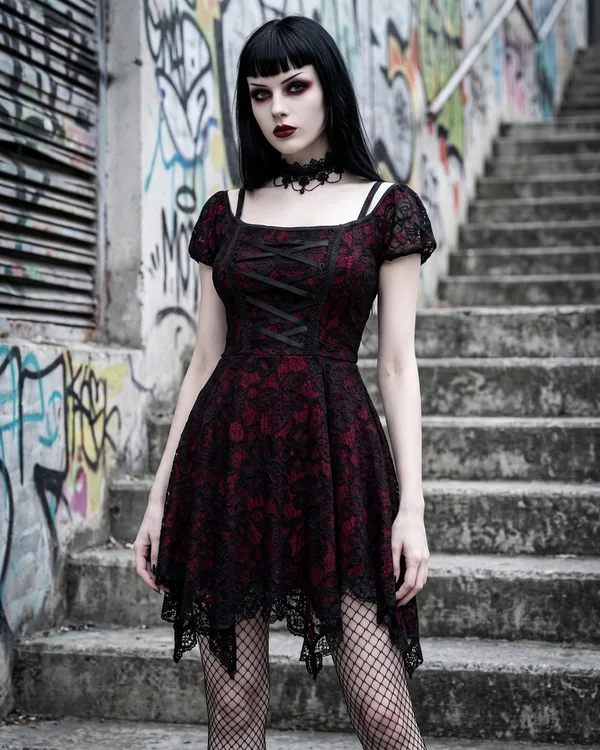 Vestido corsé encaje negro y rojo
