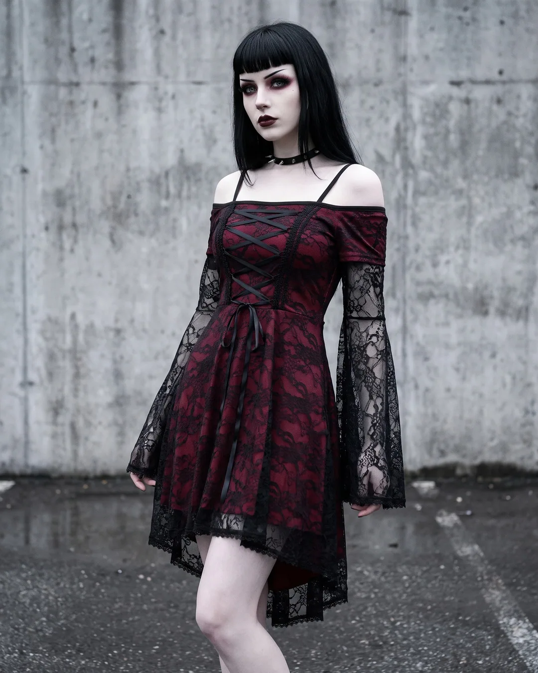 Vestido burdeos hombros al descubierto