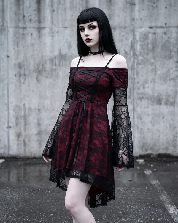 Vestido burdeos hombros al descubierto