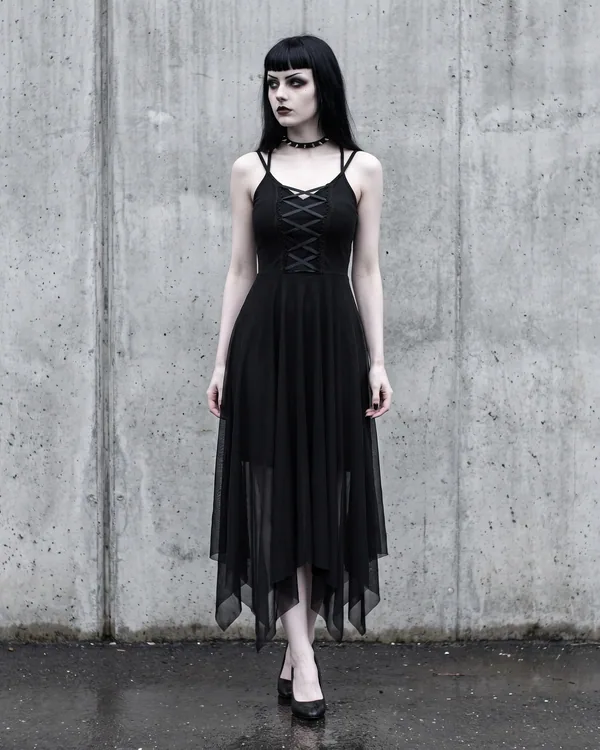 Vestido negro tirantes falda vaporosa