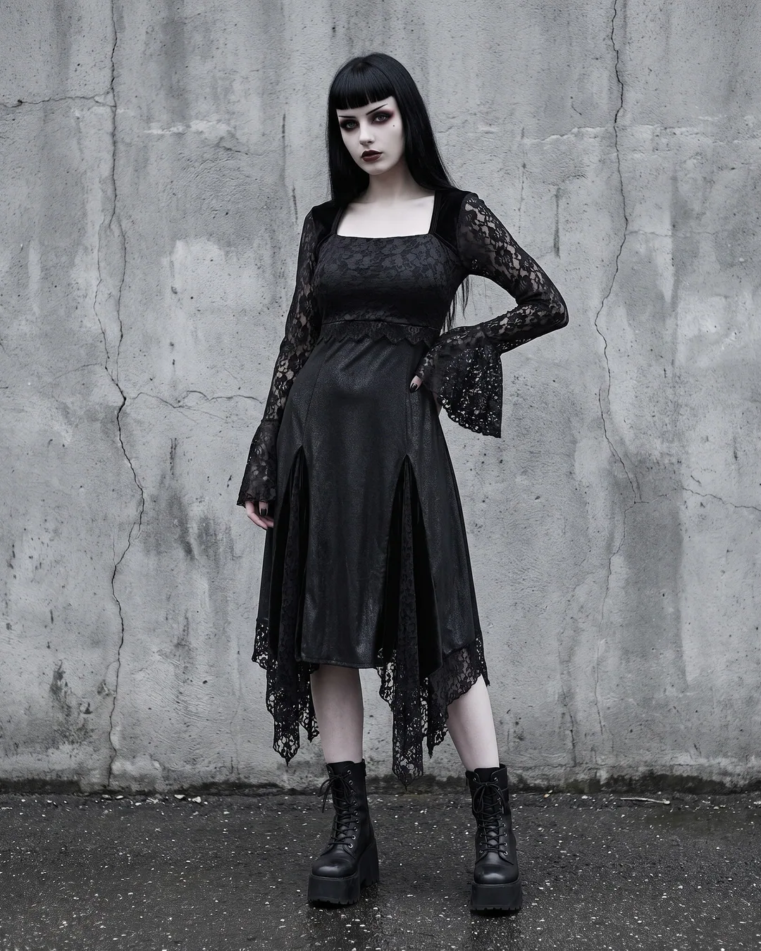 Vestido encaje negro doble abertura