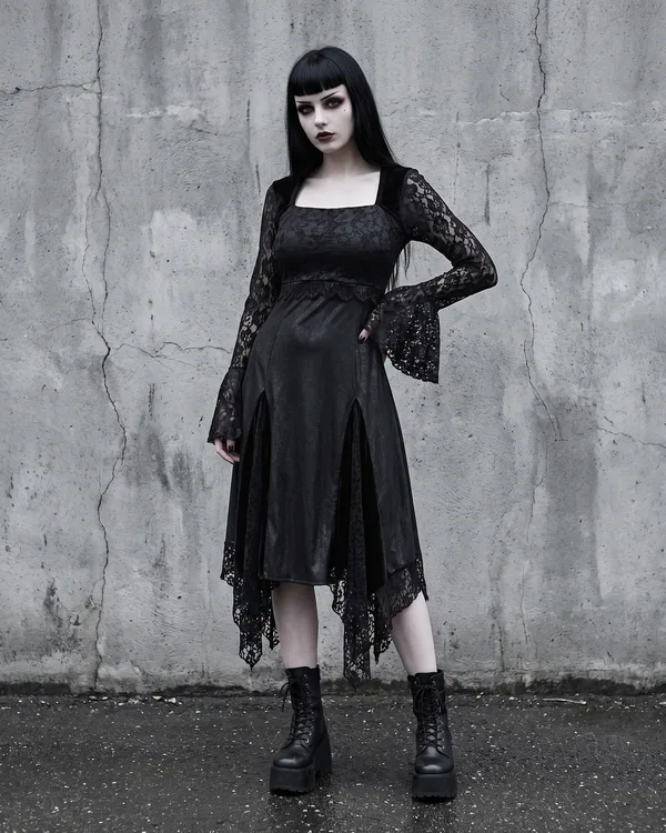 Vestido encaje negro doble abertura