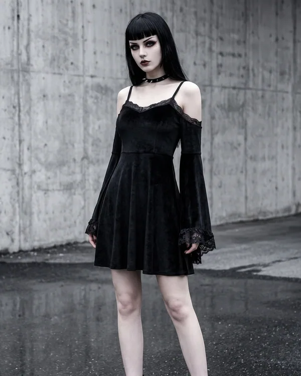 Vestido terciopelo negro hombros descubiertos