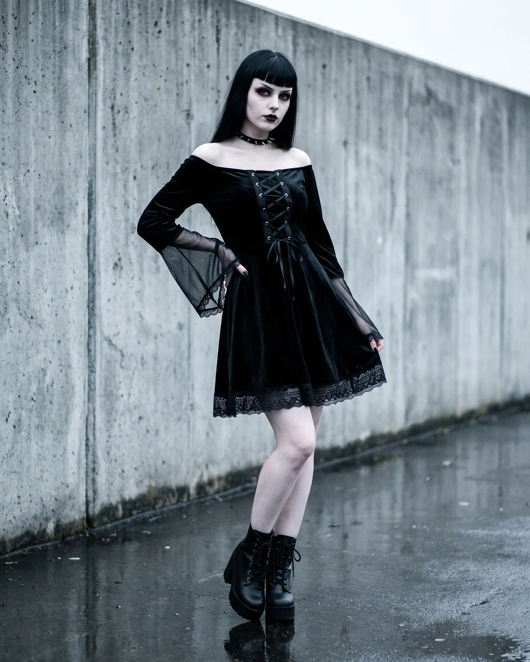 Vestido corsé negro hombros descubiertos