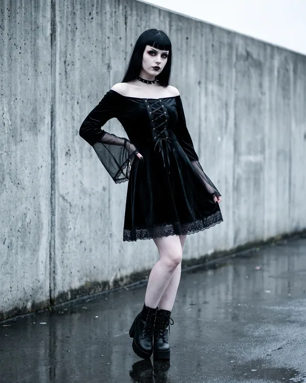 Vestido corsé negro hombros descubiertos