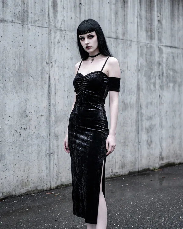 Vestido terciopelo negro ajustado drapeado