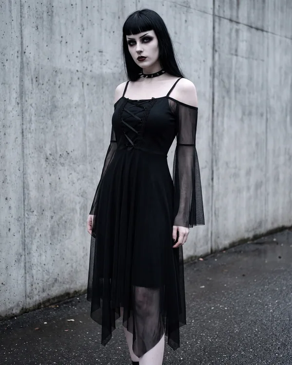Vestido malla negra hombros descubiertos