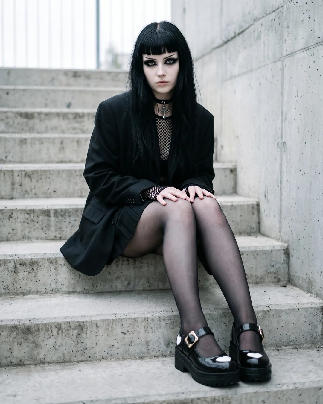 Zapatos Mary Jane negros con corazón