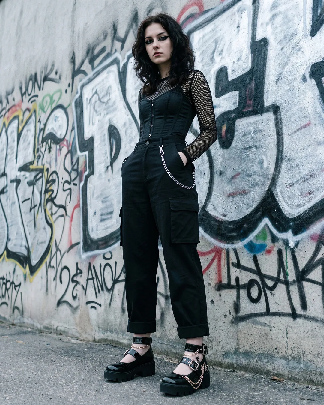 Zapatos Mary Jane negros con cadenas