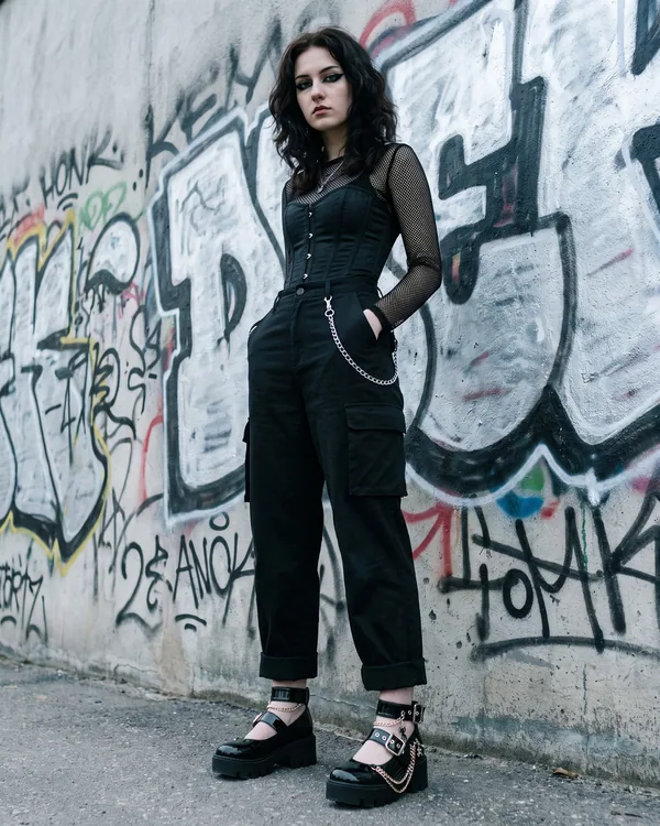 Zapatos Mary Jane negros con cadenas